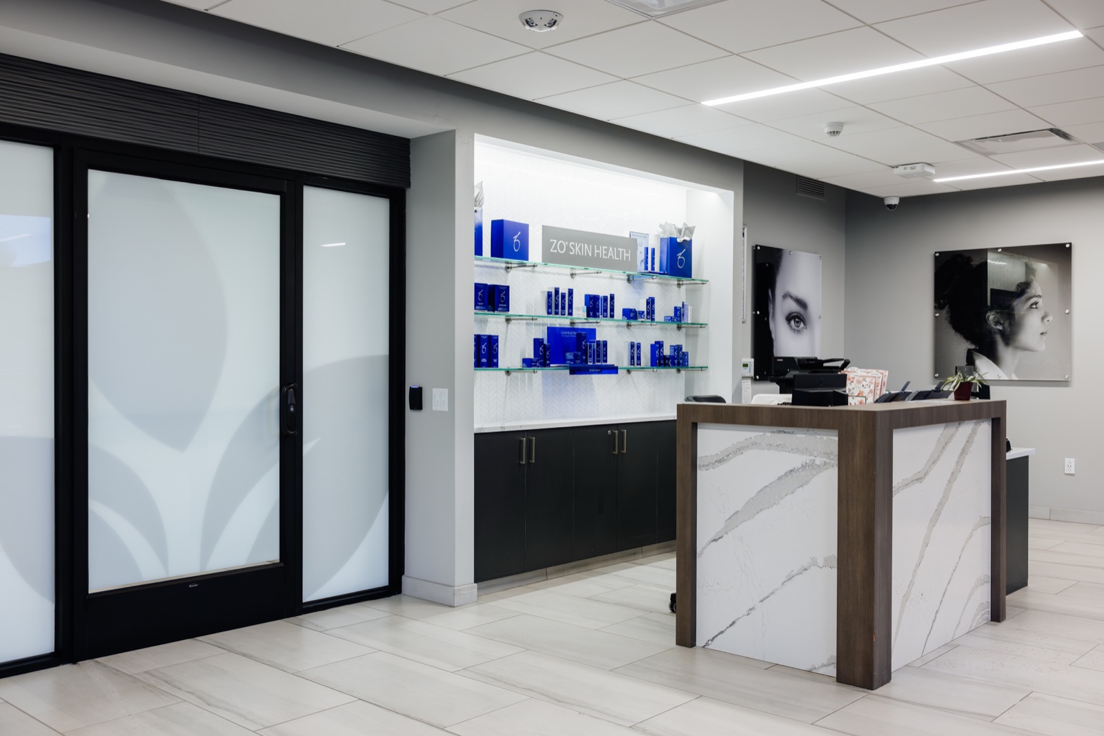 Reception and ZO Skin Health product wall